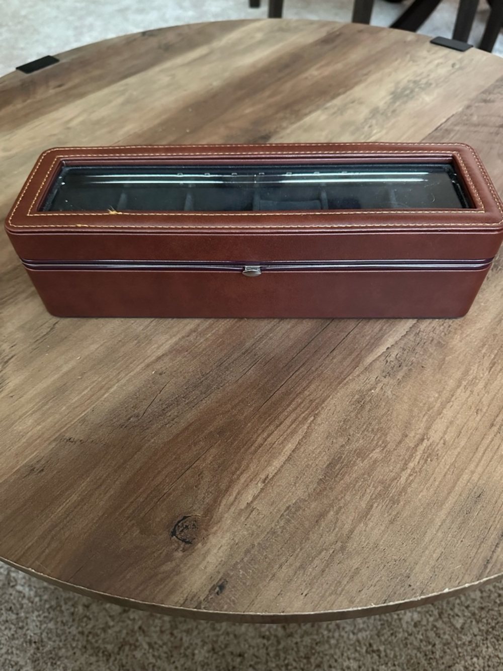 Brown leather watch box, six count